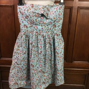 deb juniors strapless dress light blue floral zip back beauty size 9 must have.